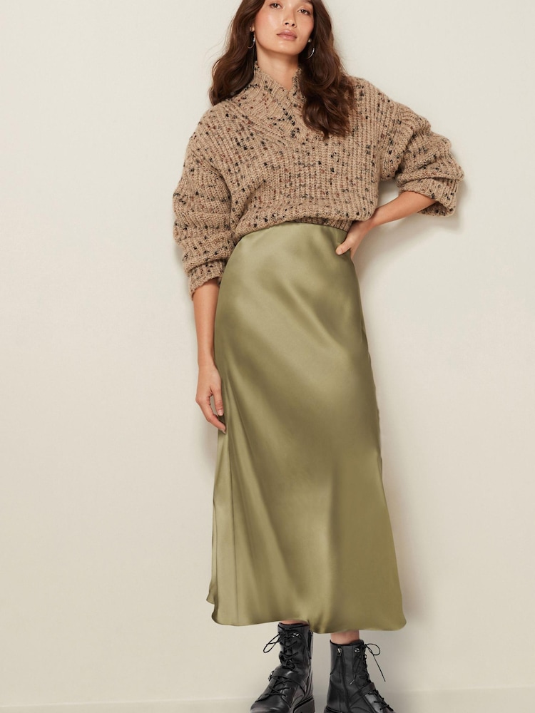 Green Tailored Satin Midi Skirt - Image 1 of 6