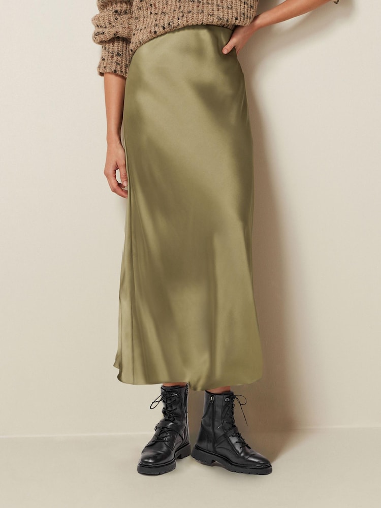 Green Tailored Satin Midi Skirt - Image 2 of 6