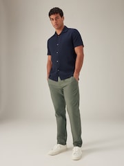 Khaki Green Linen Cotton Elasticated Drawstring Trousers - Image 3 of 9