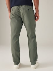 Khaki Green Linen Cotton Elasticated Drawstring Trousers - Image 4 of 9