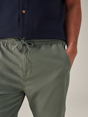 Khaki Green Linen Cotton Elasticated Drawstring Trousers - Image 5 of 9