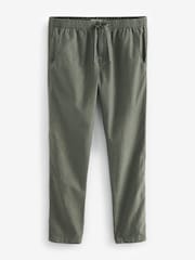 Khaki Green Linen Cotton Elasticated Drawstring Trousers - Image 7 of 9