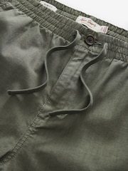 Khaki Green Linen Cotton Elasticated Drawstring Trousers - Image 8 of 9