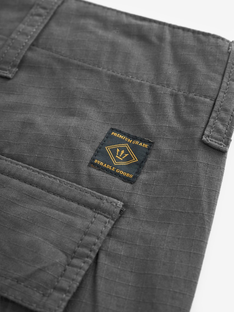 Charcoal Grey Relaxed Fit Ripstop Cargo 100% Cotton Trousers - Image 12 of 12