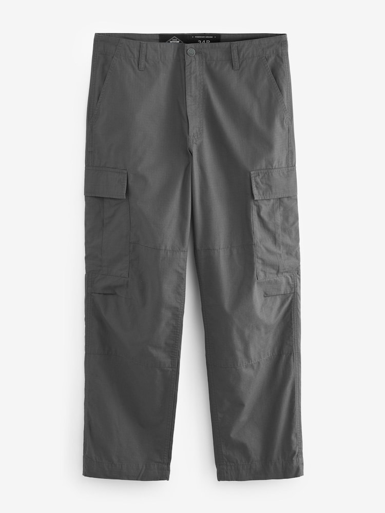 Buy Charcoal Grey Relaxed Fit Ripstop Cargo 100% Cotton Trousers