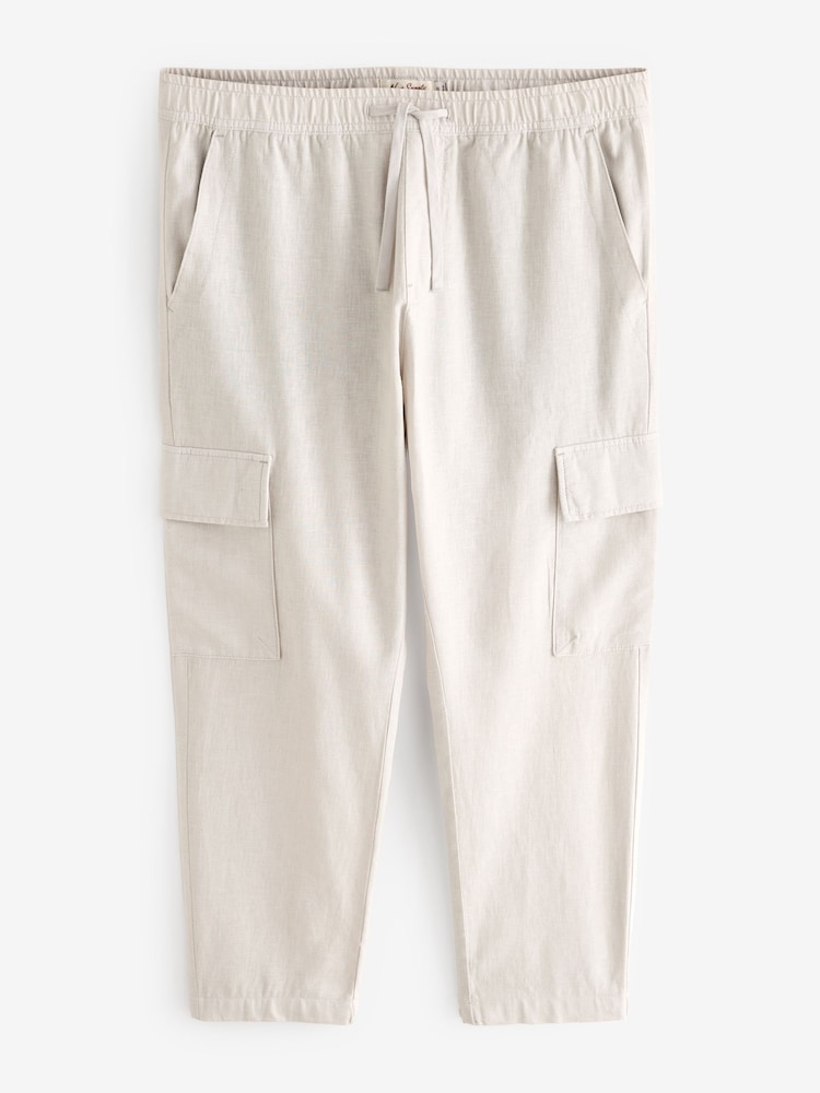 Hellgrau - Cargohose aus Leinen und Baumwolle mit elastischem Kordelzug - Bild 1 von 4 Hellgrau - Cargohose aus Leinen und Baumwolle mit elastischem Kordelzug - Bild 1 von 4