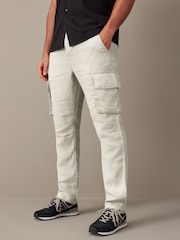 Light Grey 100% Linen Cargo Trousers - Image 1 of 13