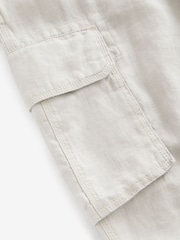 Light Grey 100% Linen Cargo Trousers - Image 12 of 13