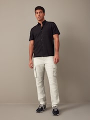 Light Grey 100% Linen Cargo Trousers - Image 2 of 13