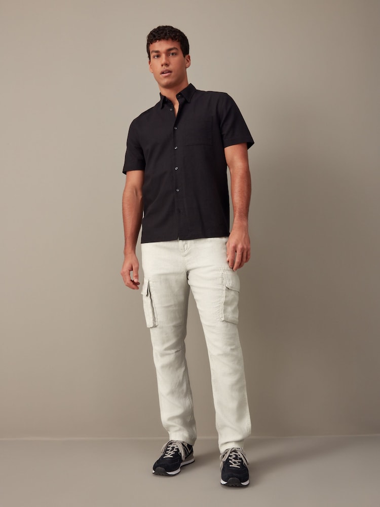 Light Grey 100% Linen Cargo Trousers - Image 2 of 13