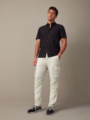 Light Grey 100% Linen Cargo Trousers - Image 3 of 13