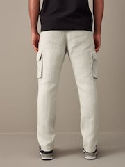 Light Grey 100% Linen Cargo Trousers - Image 6 of 13