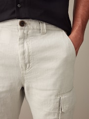 Light Grey 100% Linen Cargo Trousers - Image 7 of 13