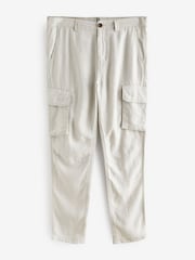 Light Grey 100% Linen Cargo Trousers - Image 9 of 13