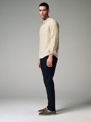 Black Slim Fit Linen Cotton Elasticated Drawstring Trousers - Image 3 of 8