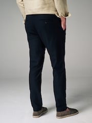 Black Slim Fit Linen Cotton Elasticated Drawstring Trousers - Image 4 of 8