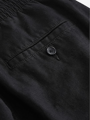 Black Slim Fit Linen Cotton Elasticated Drawstring Trousers - Image 6 of 8