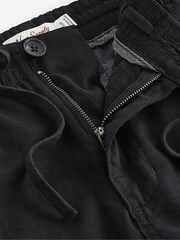 Black Slim Fit Linen Cotton Elasticated Drawstring Trousers - Image 7 of 8