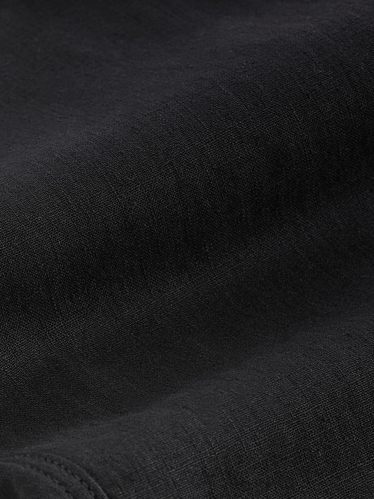 Black Slim Fit Linen Cotton Elasticated Drawstring Trousers - Image 8 of 8