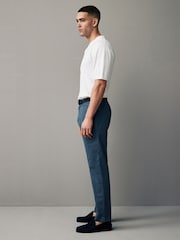 Blue Belted Linen Blend Trousers - Image 5 of 12