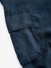Navy Blue 100% Linen Cargo Trousers - Image 10 of 12
