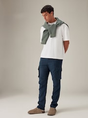 Navy Blue 100% Linen Cargo Trousers - Image 2 of 12