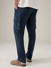 Navy Blue 100% Linen Cargo Trousers - Image 5 of 12