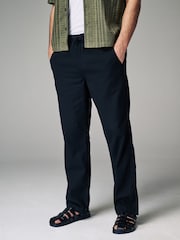 Black Relaxed Fit Linen Cotton Elasticated Drawstring Trousers - Image 1 of 10