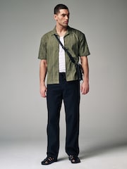 Black Relaxed Fit Linen Cotton Elasticated Drawstring Trousers - Image 2 of 10