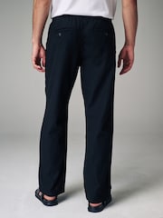 Black Relaxed Fit Linen Cotton Elasticated Drawstring Trousers - Image 4 of 10