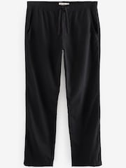 Black Relaxed Fit Linen Cotton Elasticated Drawstring Trousers - Image 6 of 10