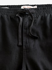 Black Relaxed Fit Linen Cotton Elasticated Drawstring Trousers - Image 7 of 10