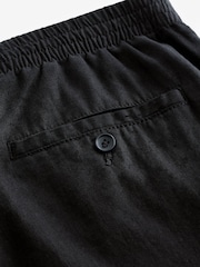 Black Relaxed Fit Linen Cotton Elasticated Drawstring Trousers - Image 9 of 10