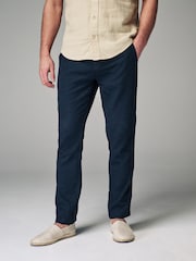 Charcoal Grey Slim Fit Linen Cotton Elasticated Drawstring Trousers - Image 1 of 9