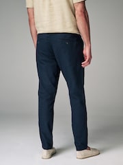 Charcoal Grey Slim Fit Linen Cotton Elasticated Drawstring Trousers - Image 4 of 9