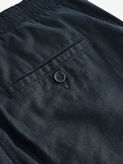 Charcoal Grey Slim Fit Linen Cotton Elasticated Drawstring Trousers - Image 7 of 9