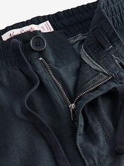 Charcoal Grey Slim Fit Linen Cotton Elasticated Drawstring Trousers - Image 8 of 9