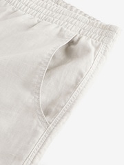 Light Grey Slim Fit Linen Cotton Elasticated Drawstring Trousers - Image 10 of 12