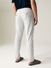 Light Grey Slim Fit Linen Cotton Elasticated Drawstring Trousers - Image 4 of 12