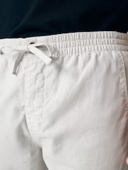 Light Grey Slim Fit Linen Cotton Elasticated Drawstring Trousers - Image 5 of 12