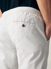 Light Grey Slim Fit Linen Cotton Elasticated Drawstring Trousers - Image 6 of 12