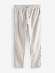 Light Grey Slim Fit Linen Cotton Elasticated Drawstring Trousers - Image 8 of 12