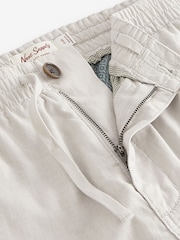 Light Grey Slim Fit Linen Cotton Elasticated Drawstring Trousers - Image 9 of 12