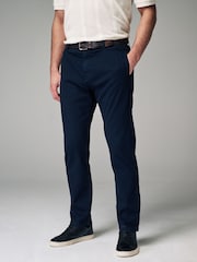 Navy Blue Slim Fit Textured Belted Trousers - Image 2 of 10