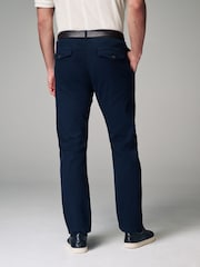 Navy Blue Slim Fit Textured Belted Trousers - Image 5 of 10