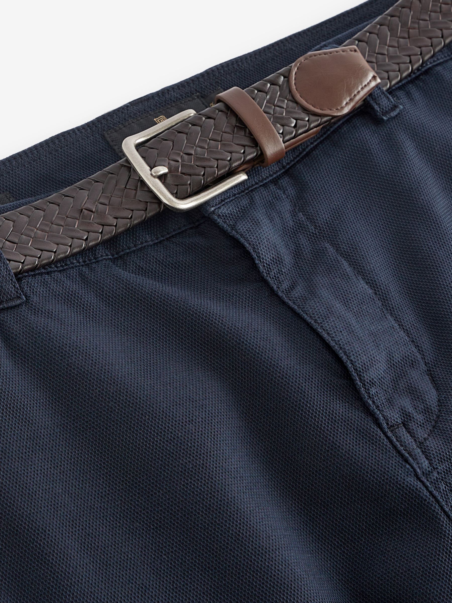 ★★ ★★ Slim fit brushed belted pants T22E7WP Przeglądaj Granatowy - Teksturowane spodnie o dopasowanym