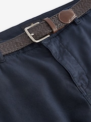 Navy Blue Slim Fit Textured Belted Trousers - Image 8 of 10