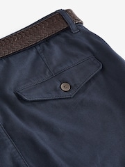 Navy Blue Slim Fit Textured Belted Trousers - Image 9 of 10
