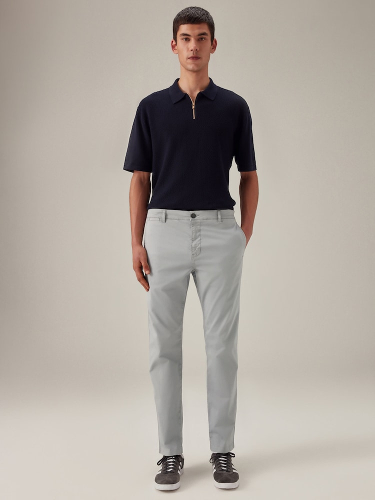 Light Grey Slim Fit Premium Laundered Stretch Chinos Trousers - Image 2 of 10