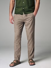 Mushroom Brown Linen Cotton Elasticated Drawstring Trousers - Image 1 of 9